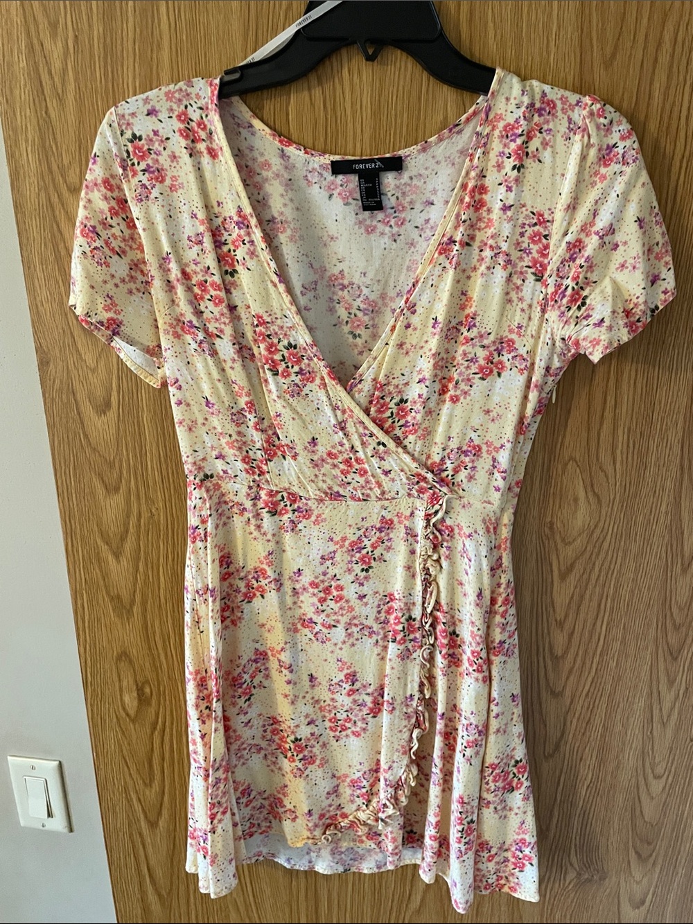 Forever 21 Cream Floral Wrap Dress with Pink and Red Blossoms